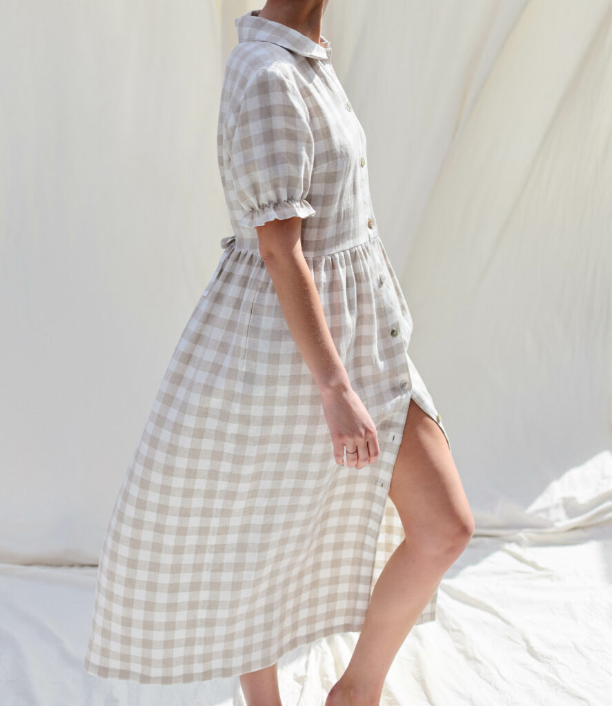 Checkered linen button down dress MAY - Image 5