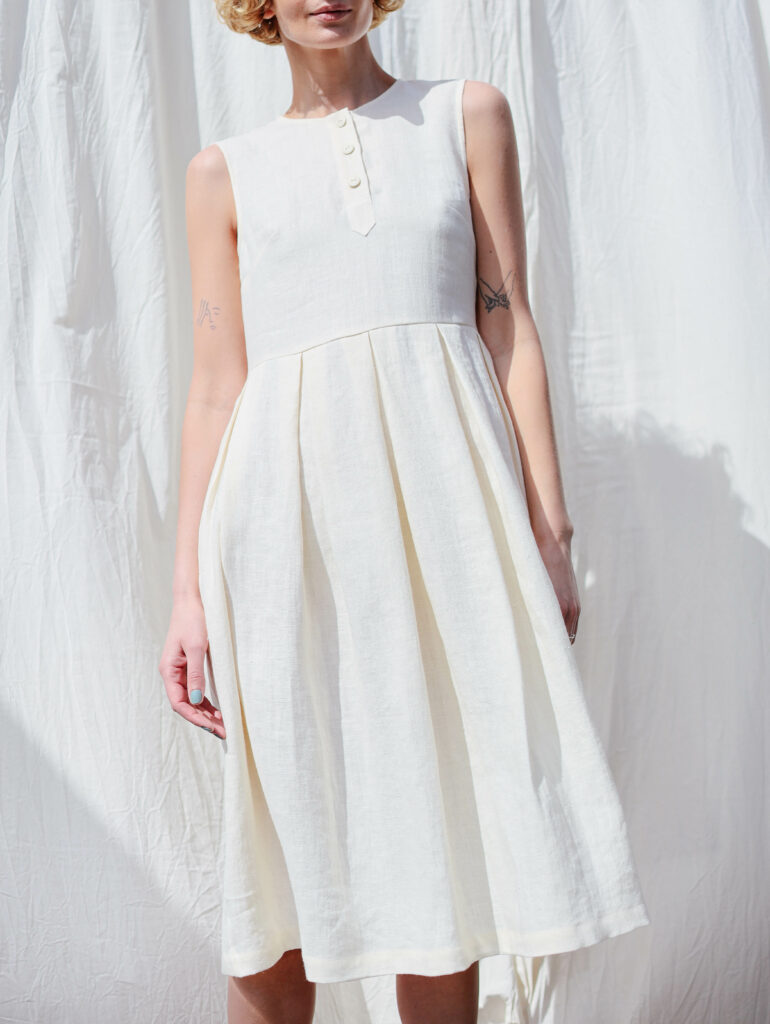 Sleeveless pleated skirt linen dress JUNE - Image 4