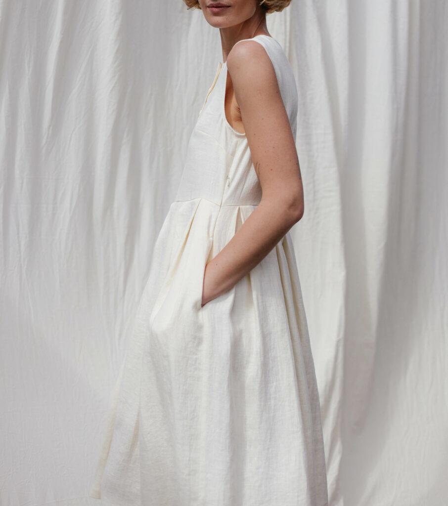 Sleeveless pleated skirt linen dress JUNE - Image 5