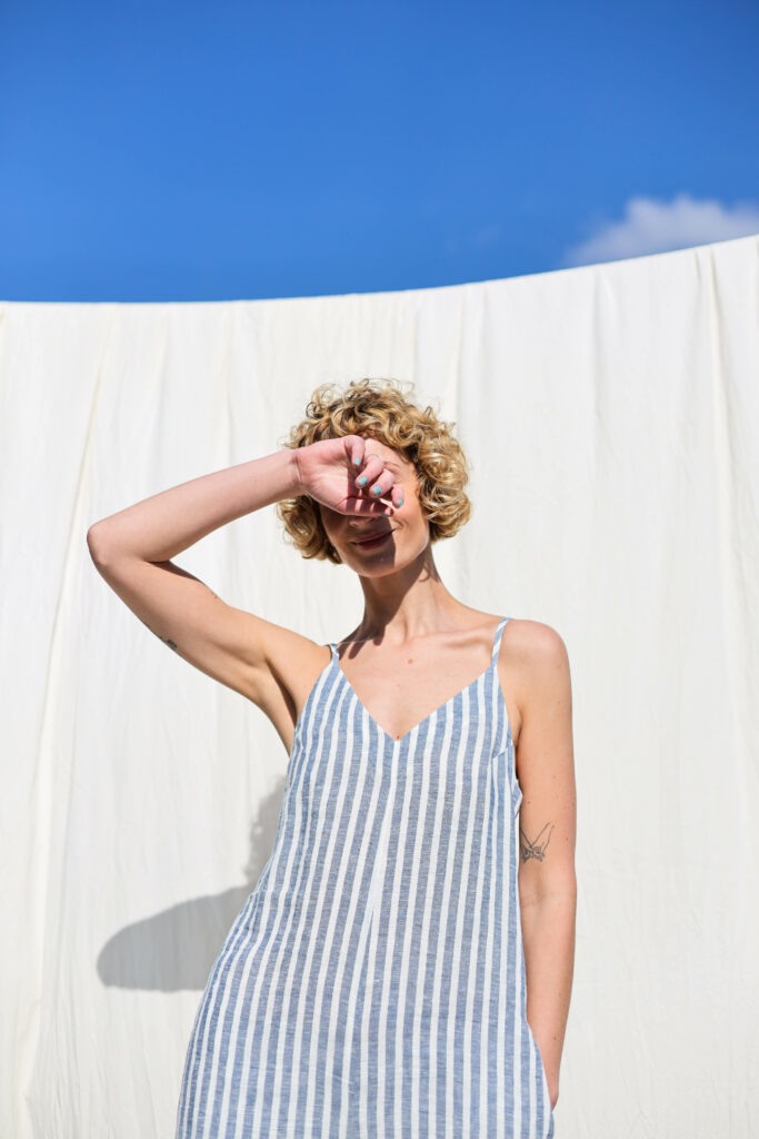 Striped linen sleeveless summer jumpsuit MANON - Image 1