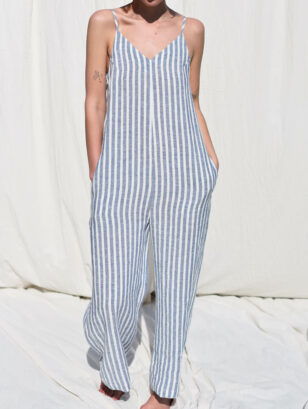 Striped linen sleeveless summer jumpsuit MANON