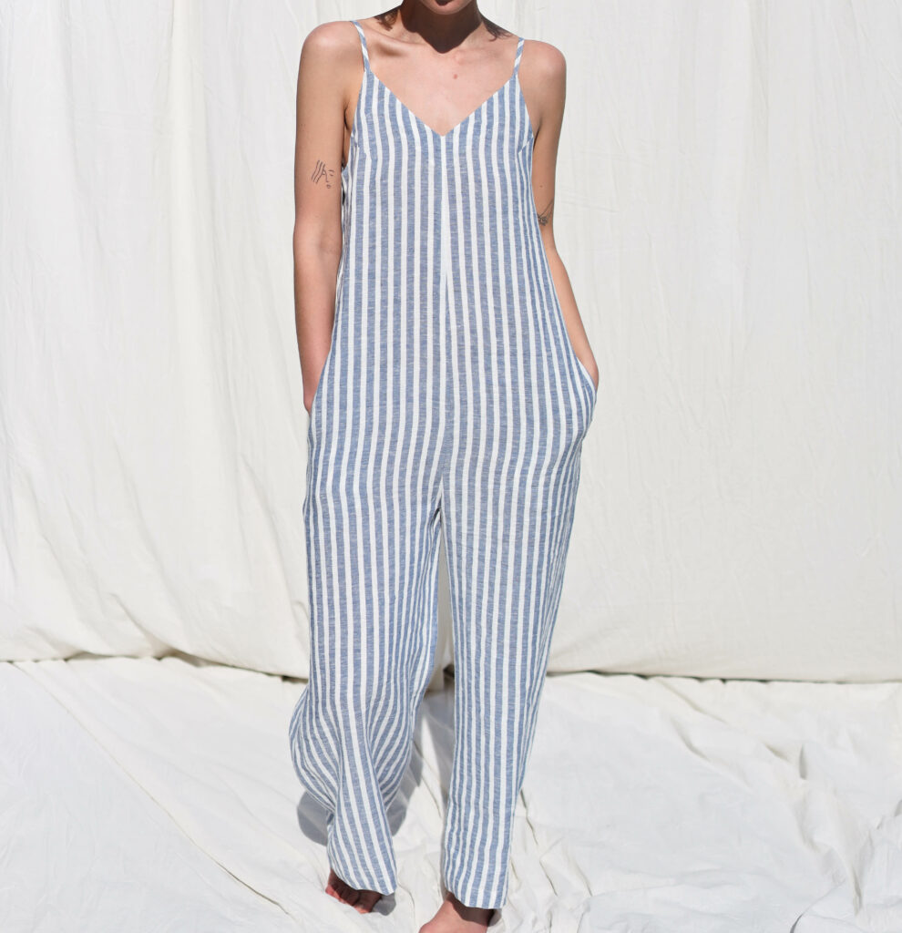 Striped linen sleeveless summer jumpsuit MANON