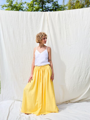Linen Maxi ruffled A-line skirt
