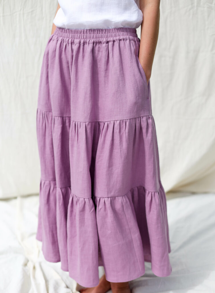 LINEN TIERED SKIRT WITH ELASTICATED WAIST LINEN TIERED SKIRT WITH ELASTICATED WAIST