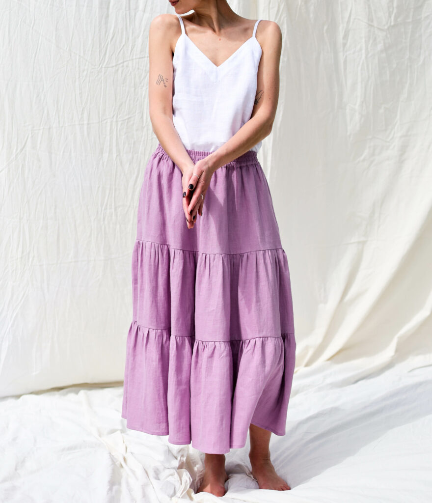 Linen tiered skirt with elasticated waist - Image 2