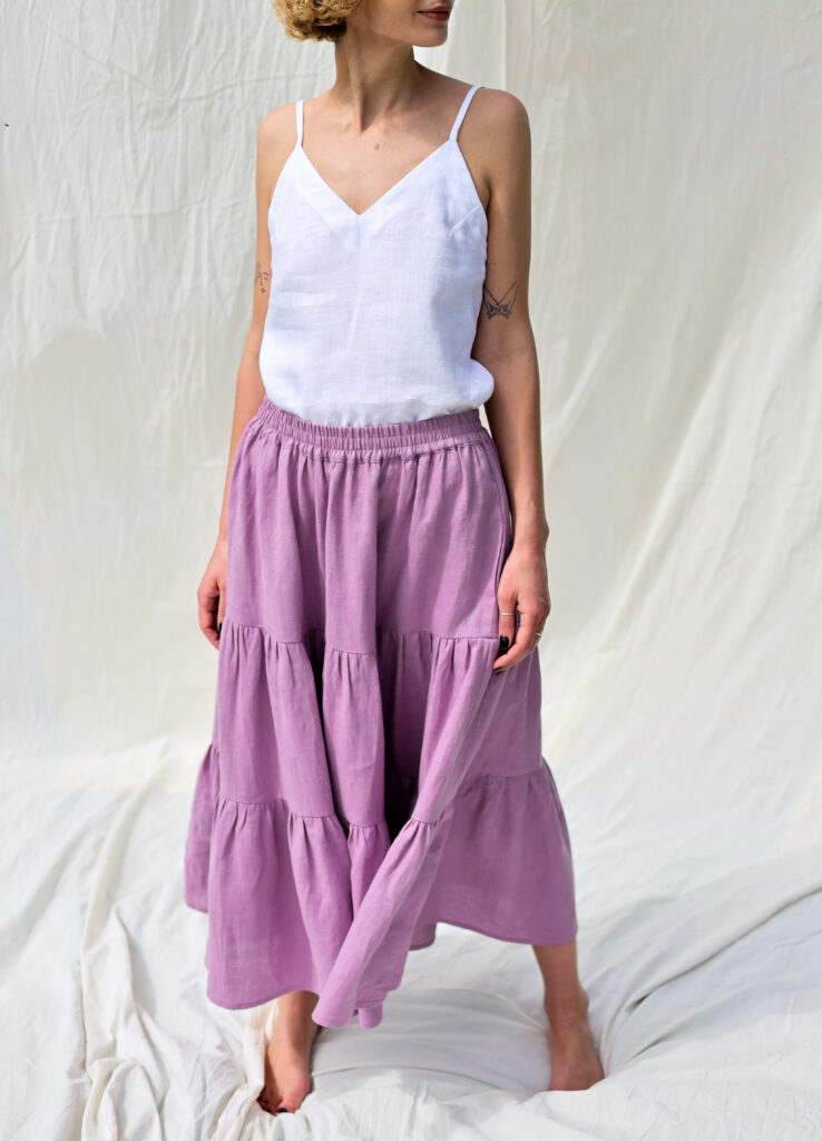 Linen tiered skirt with elasticated waist - Image 4