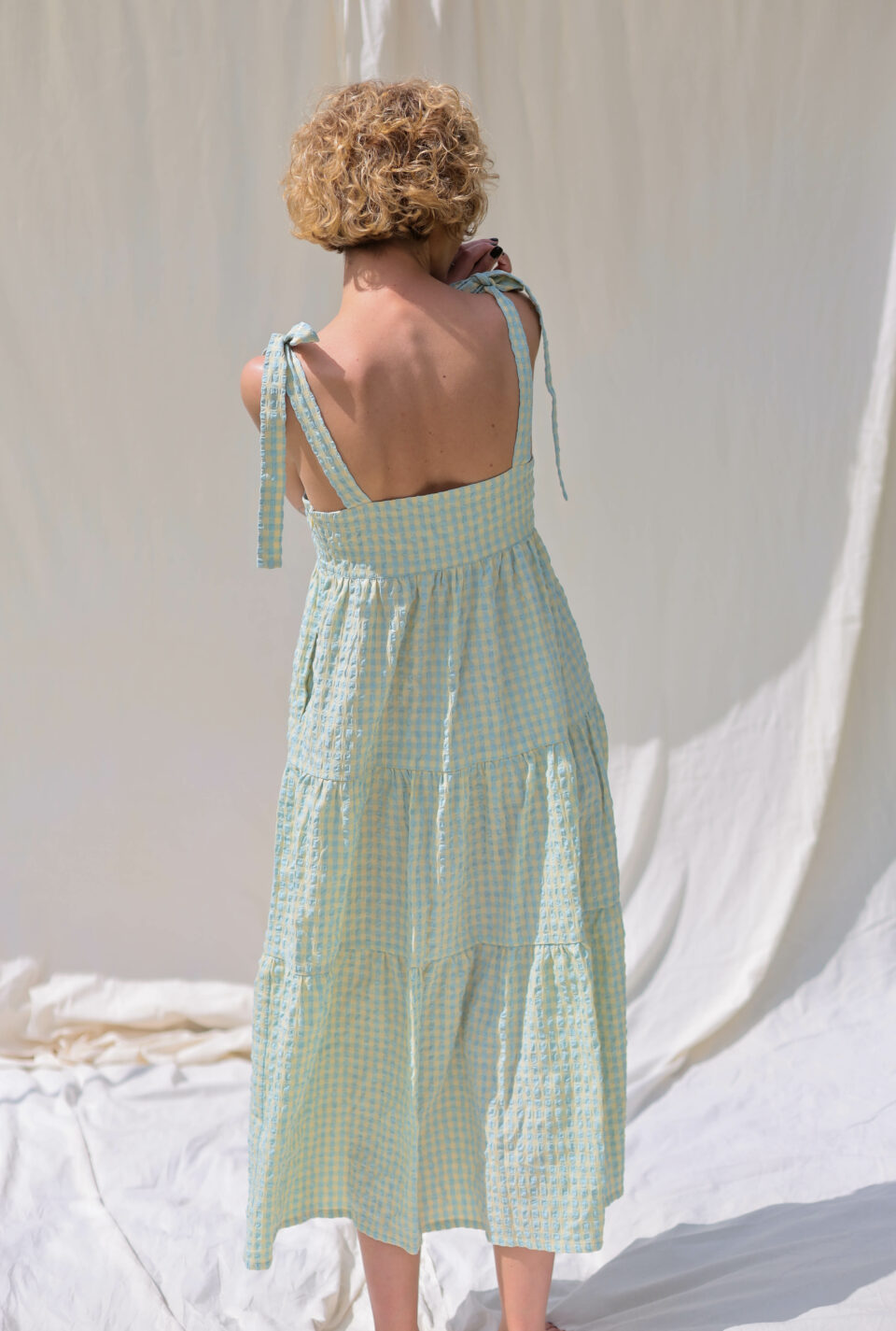 Tiered seersucker gingham dress BLANCHE - Image 1