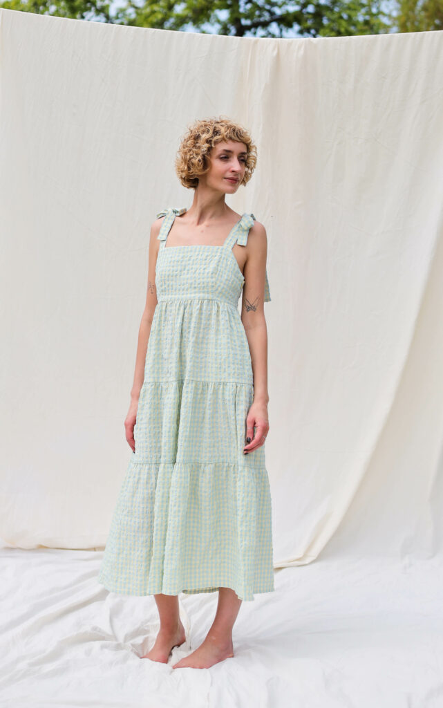 Tiered seersucker gingham dress BLANCHE - Image 6