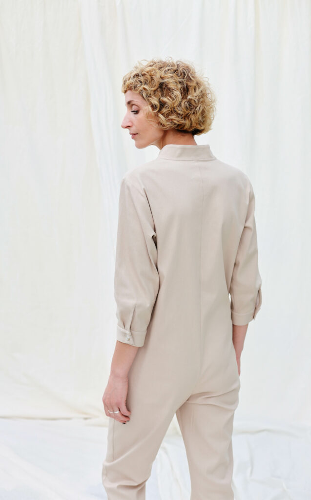 Relaxed fit denim jumpsuit in beige - Image 4
