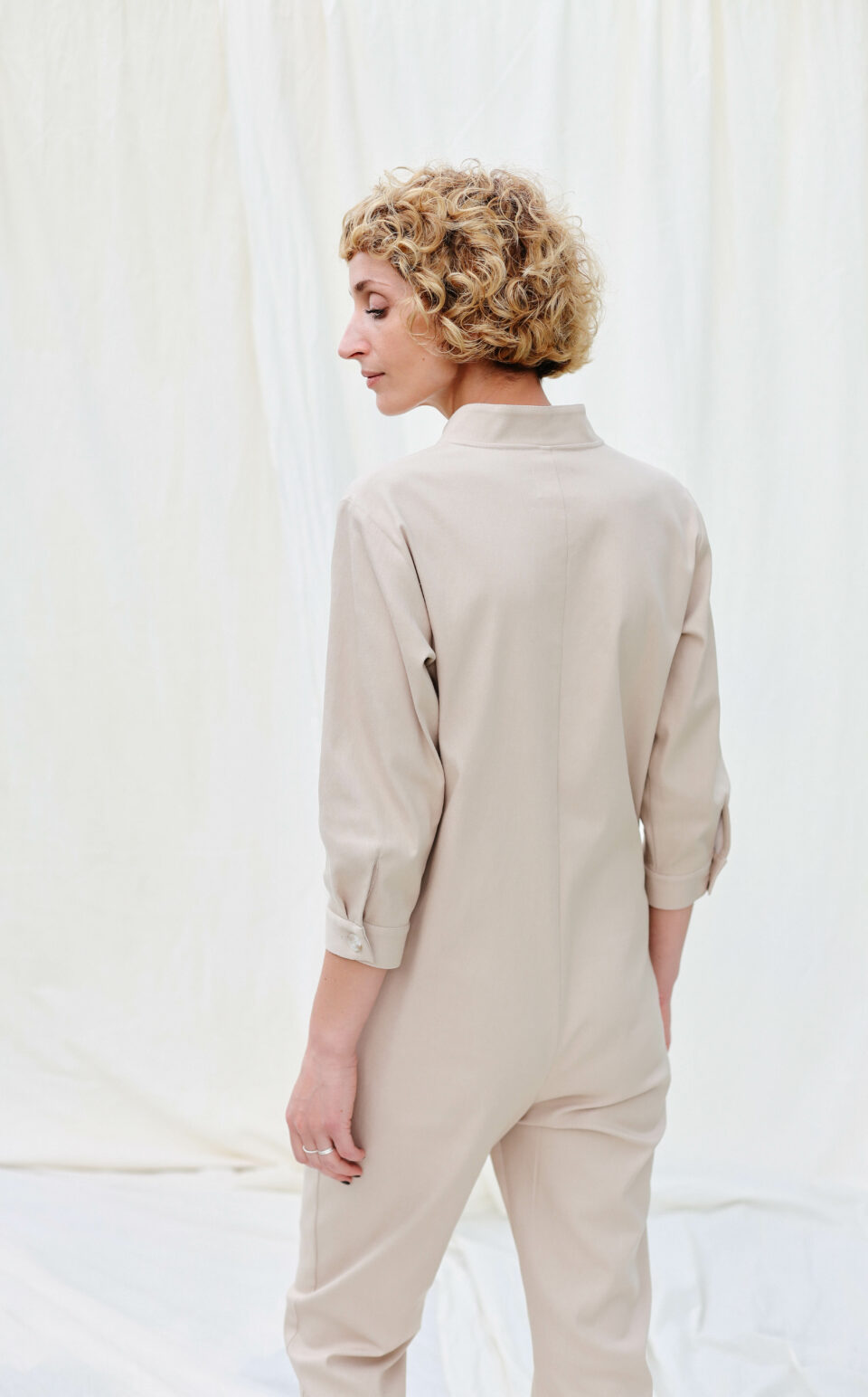 Relaxed fit denim jumpsuit in beige - Image 4