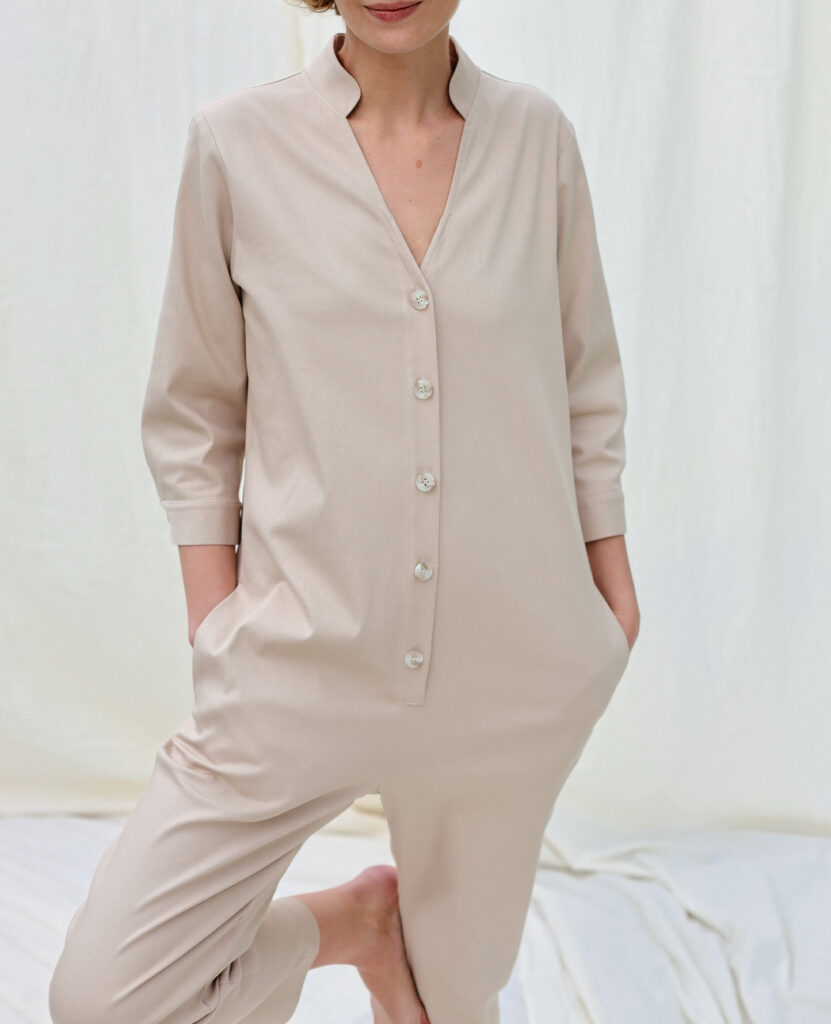 Relaxed fit denim jumpsuit in beige - Image 5