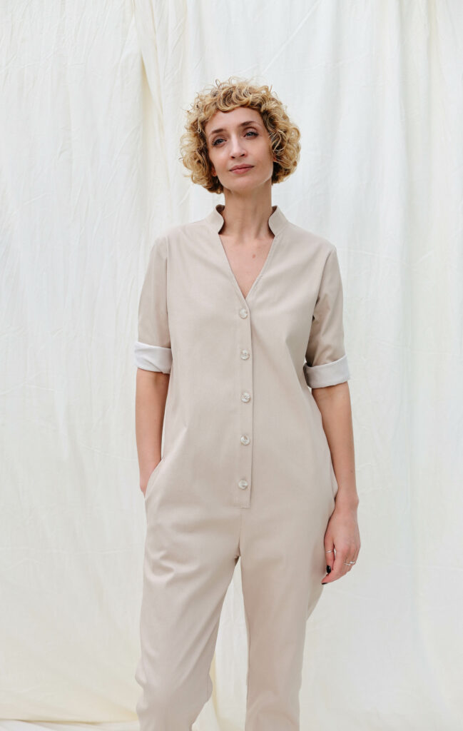 Relaxed fit denim jumpsuit in beige - Image 6