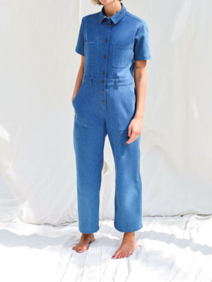 Denim short sleeve jumpsuit LEA