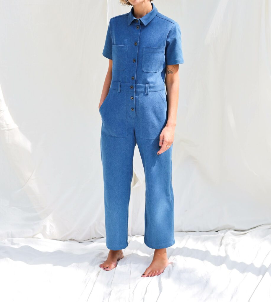 Denim short sleeve jumpsuit LEA