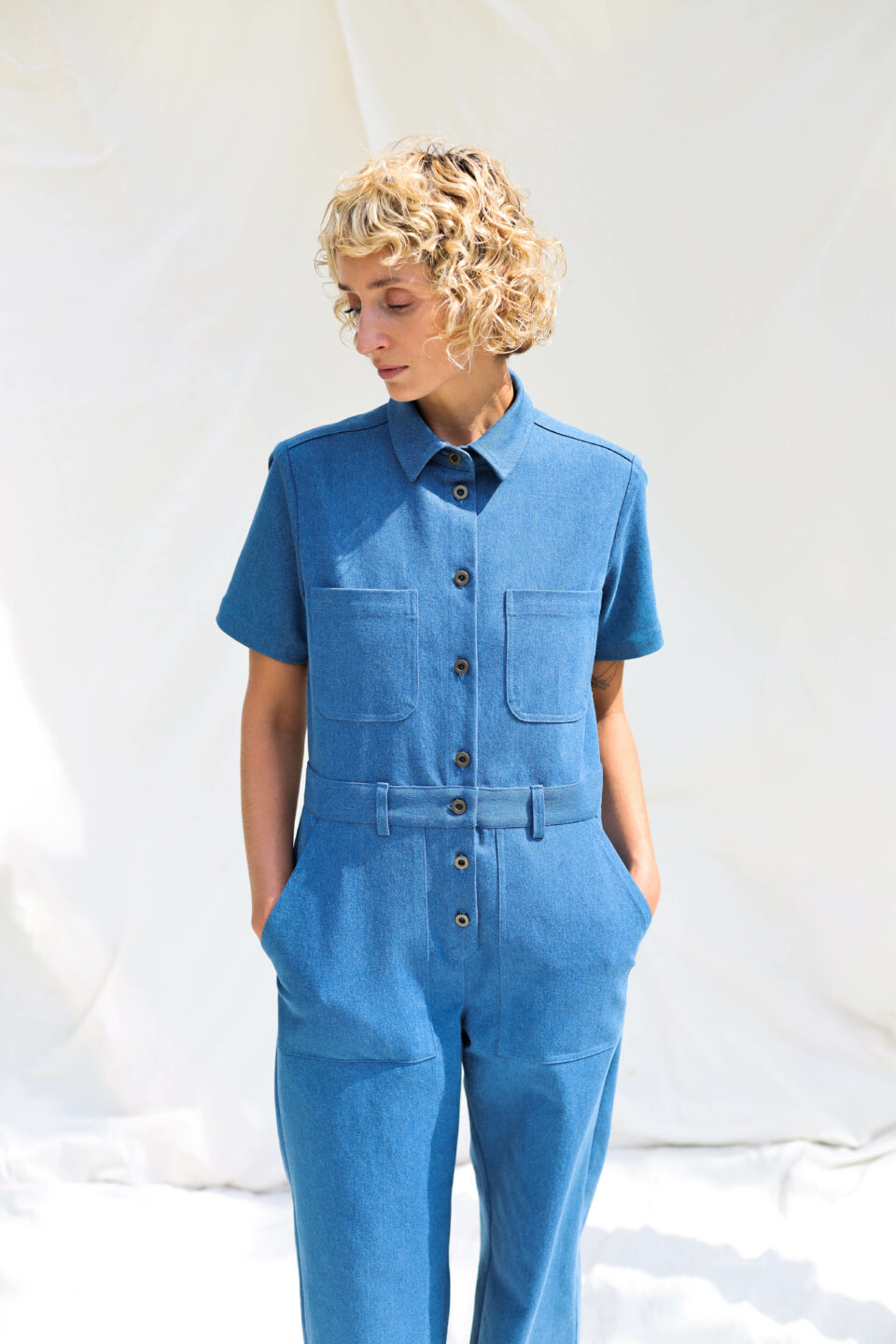 Denim short sleeve jumpsuit LEA - Image 2