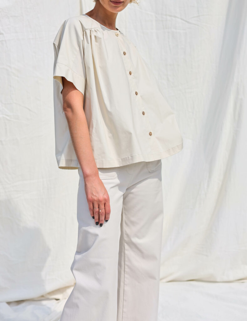 Loose short sleeve cotton blouse ACEL