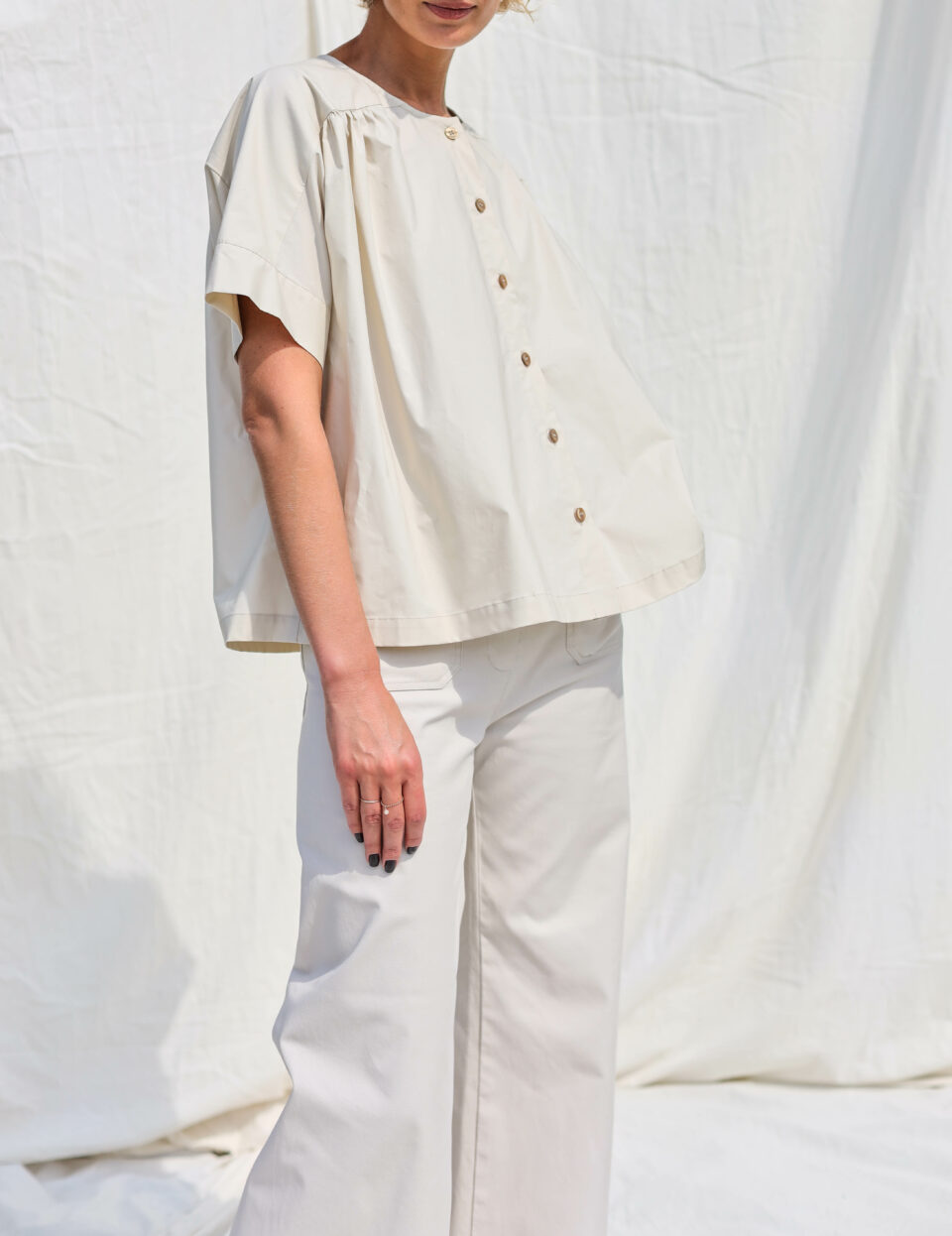 Loose short sleeve cotton blouse ACEL