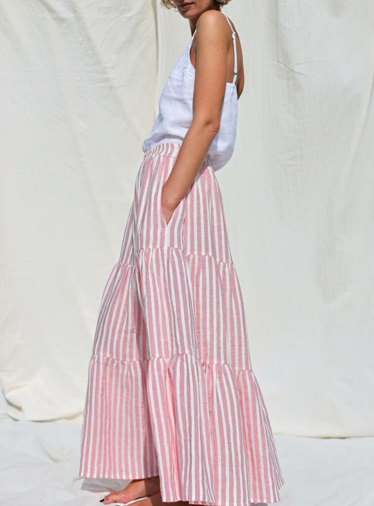 Maxi striped linen tiered skirt with elasticated waist - Image 2