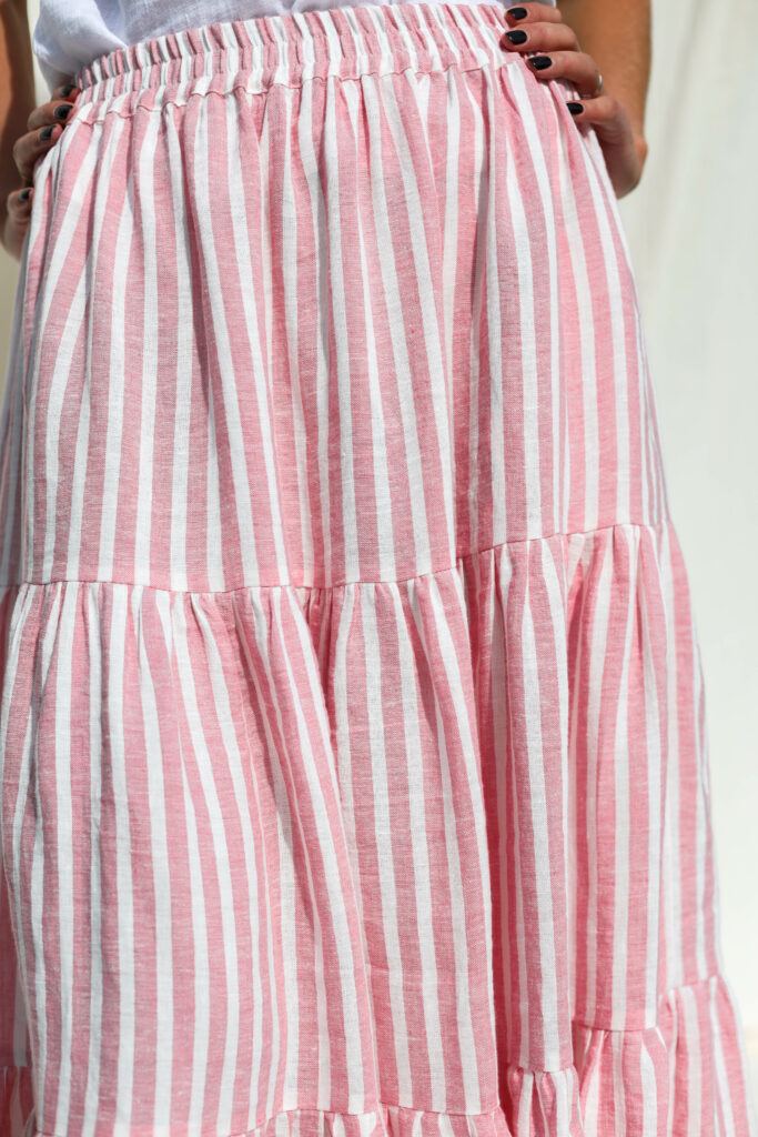 Maxi striped linen tiered skirt with elasticated waist - Image 4