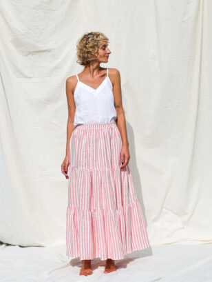 MAXI STRIPED LINEN TIERED SKIRT
