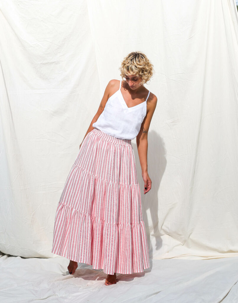 Maxi striped linen tiered skirt with elasticated waist - Image 5