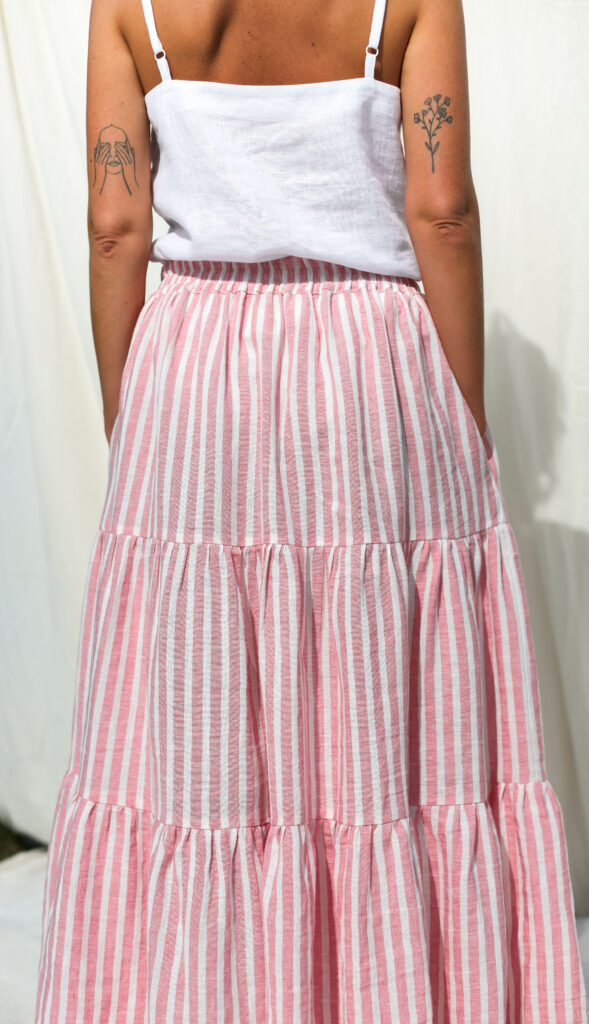 Maxi striped linen tiered skirt with elasticated waist - Image 6