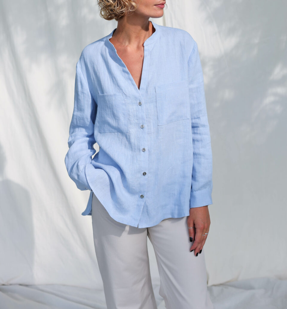Elegant loose fit linen long sleeve shirt REMI - Image 1
