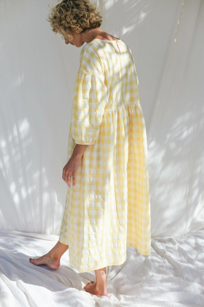 Yellow seersucker checks dress PERLA - Image 1