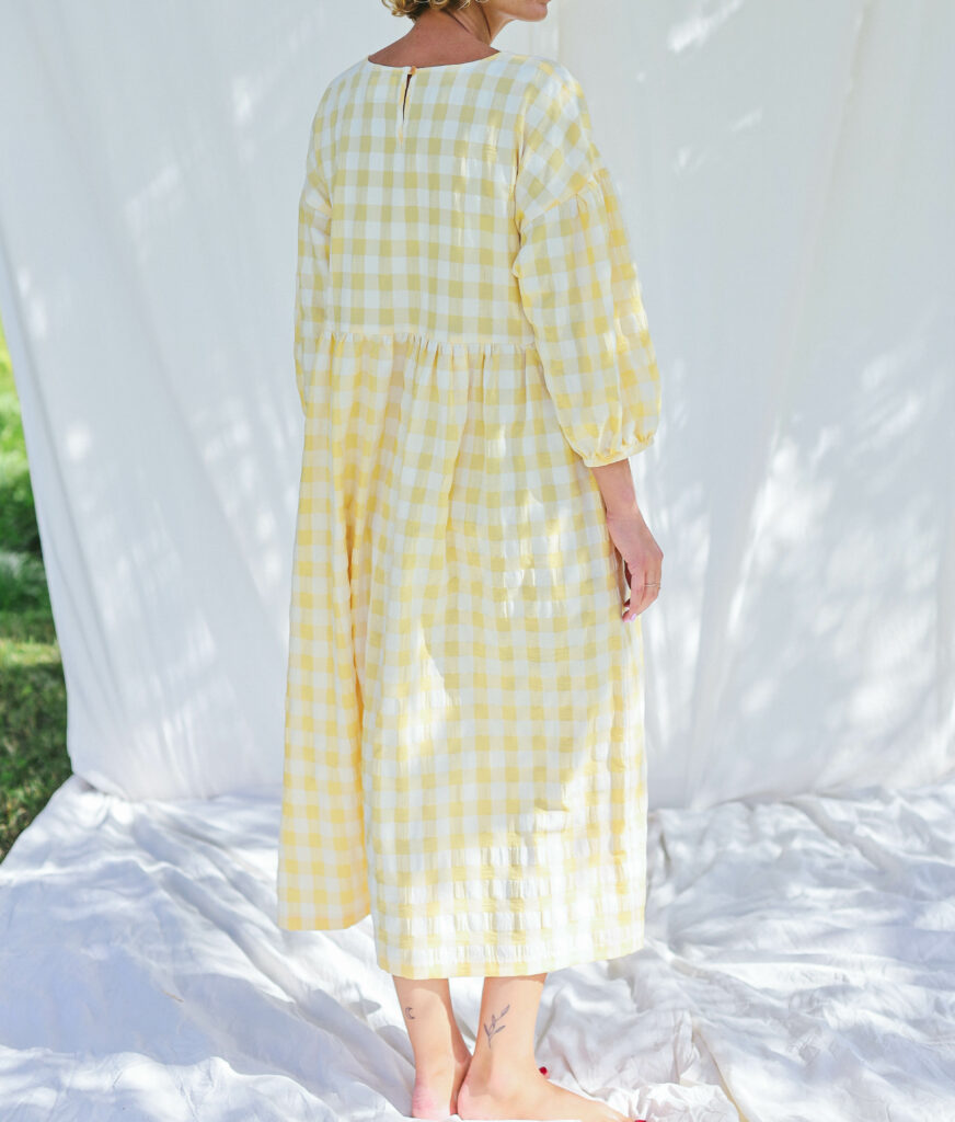 Yellow seersucker checks dress PERLA - Image 2