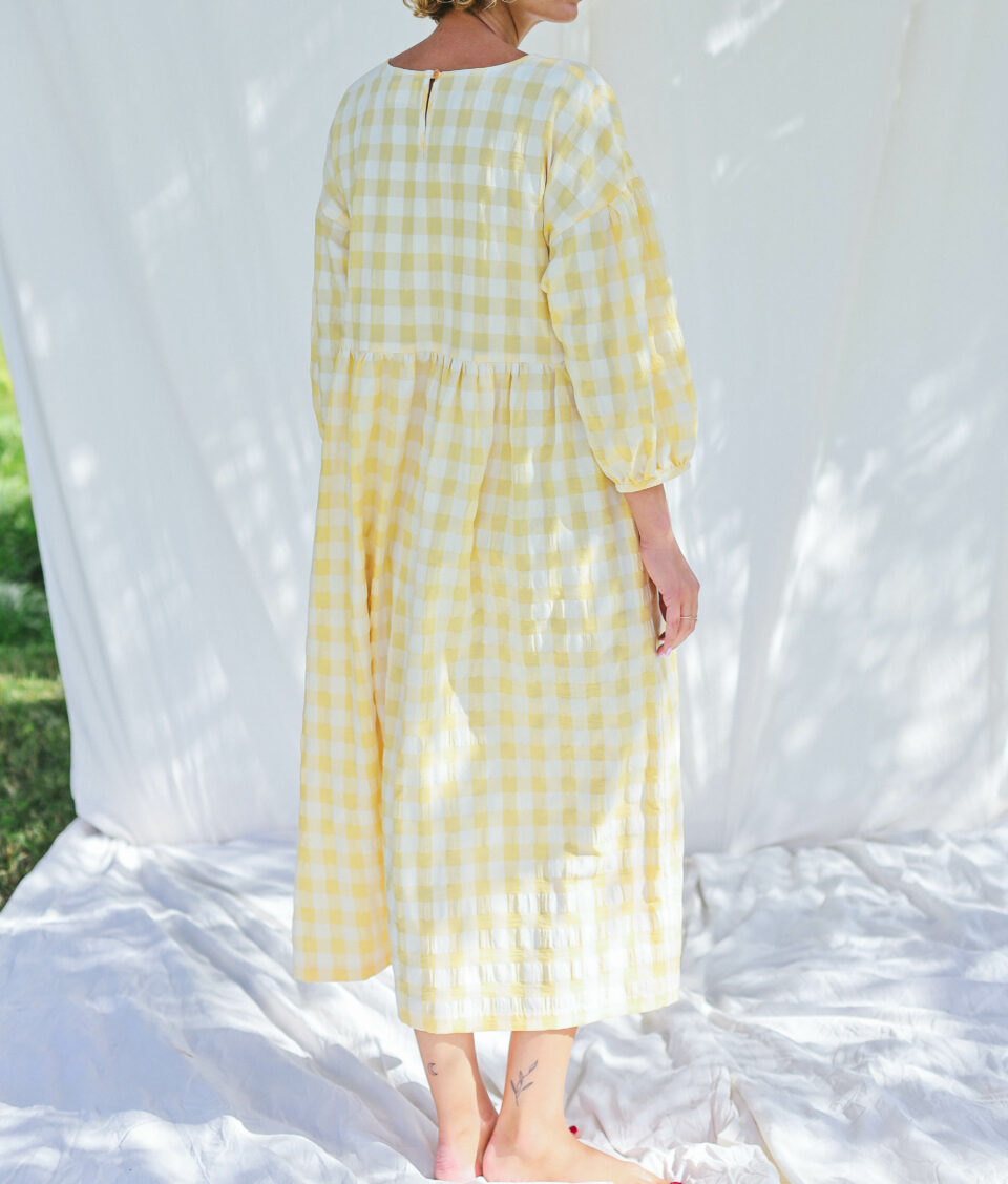Yellow seersucker checks dress PERLA - Image 2