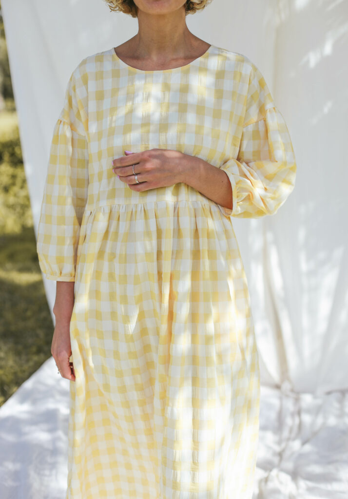 Yellow seersucker checks dress PERLA - Image 3