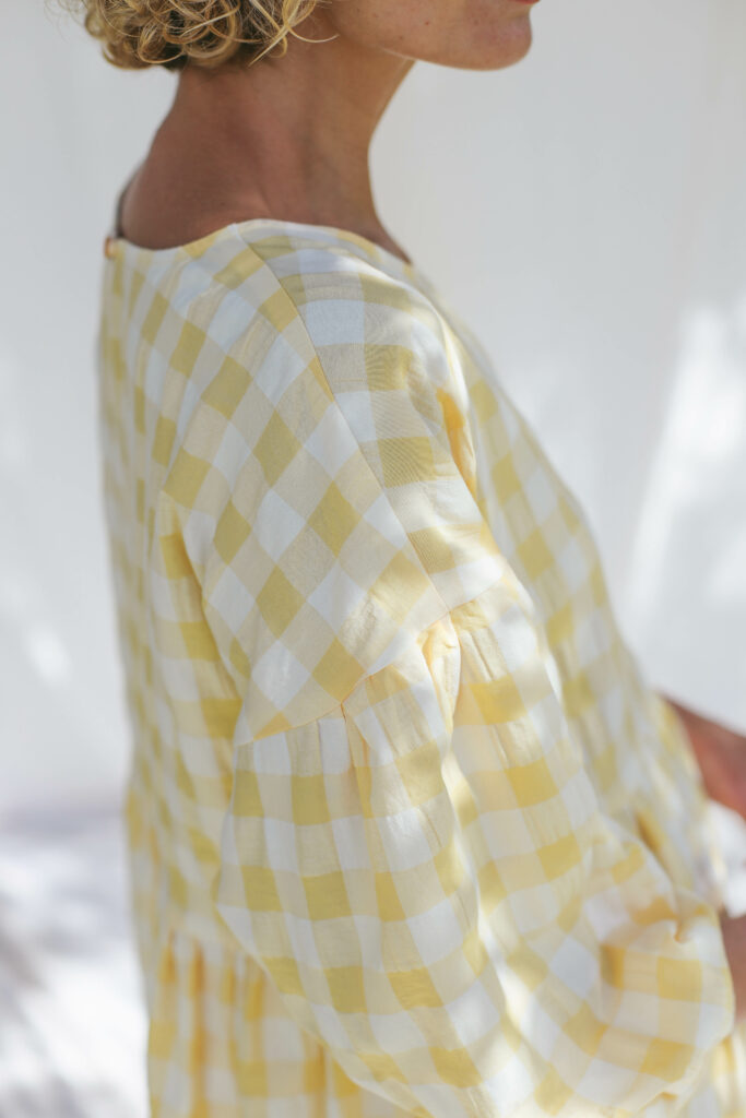 Yellow seersucker checks dress PERLA - Image 4