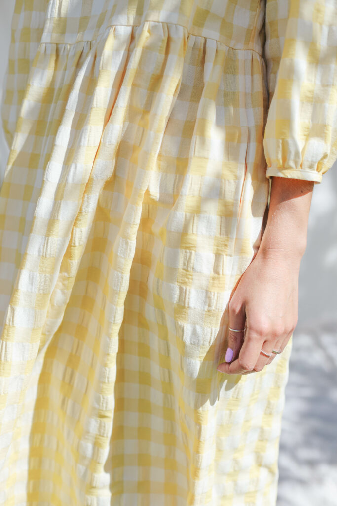 Yellow seersucker checks dress PERLA - Image 5