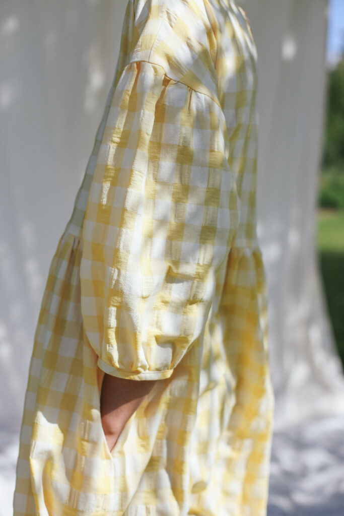 Yellow seersucker checks dress PERLA - Image 6