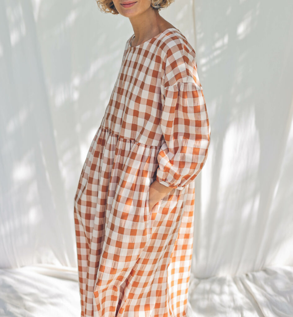 Dropped shoulders checks print dress PERLA - Image 2