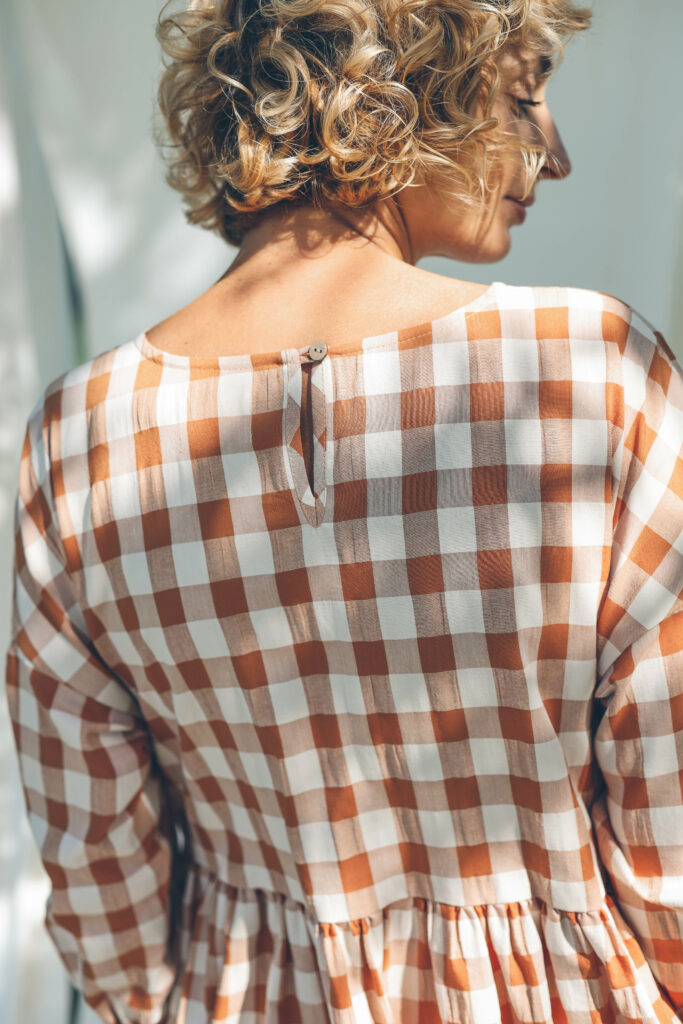 Dropped shoulders checks print dress PERLA - Image 3