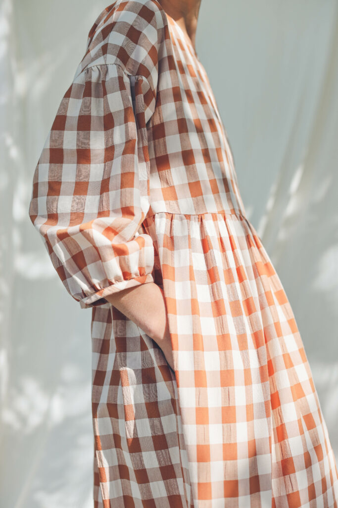 Dropped shoulders checks print dress PERLA - Image 4