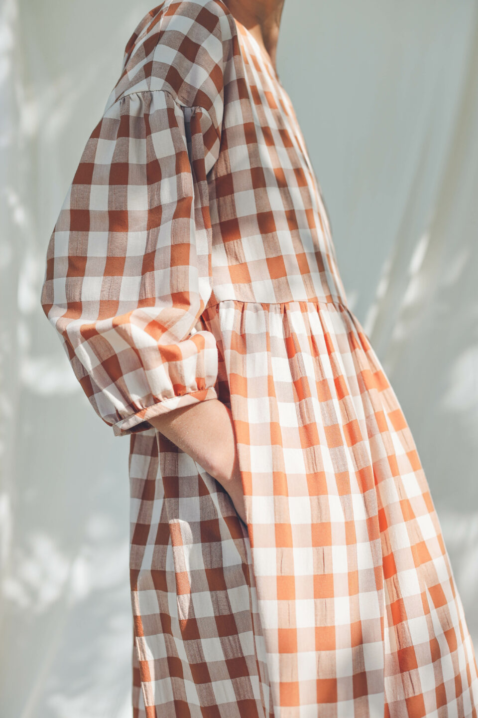 Dropped shoulders checks print dress PERLA - Image 4