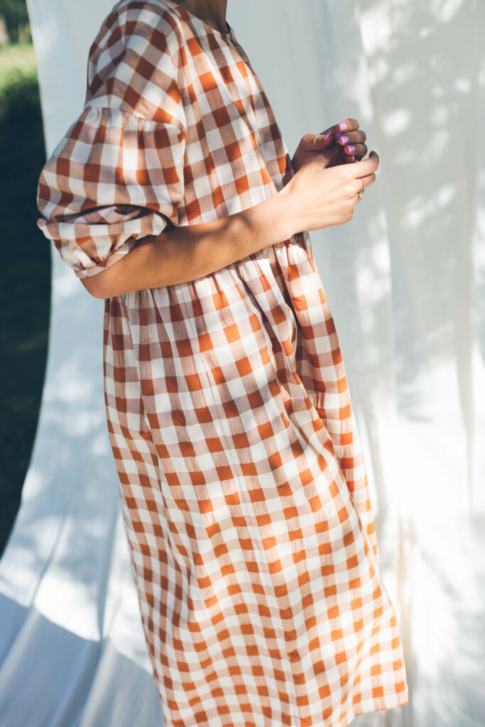 Dropped shoulders checks print dress PERLA - Image 5