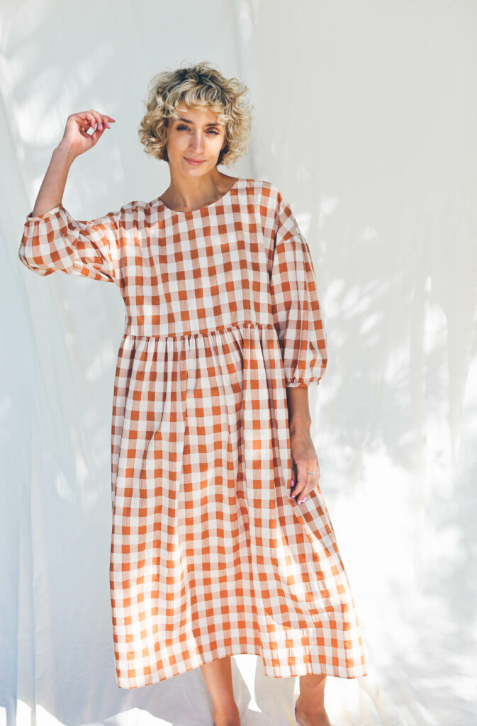 Dropped shoulders checks print dress PERLA - Image 7