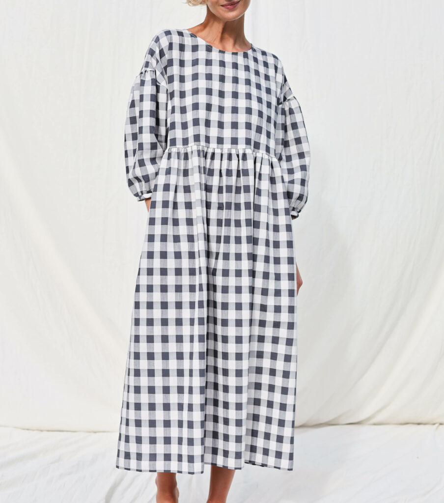Checks print puff sleeves dress - Image 1