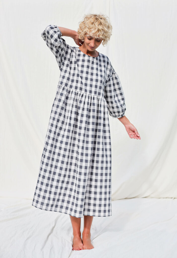 Checks print puff sleeves dress - Image 2