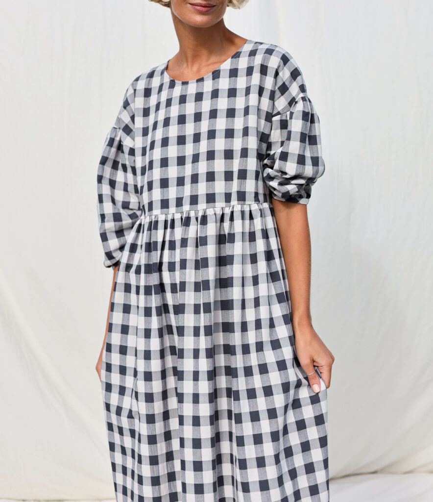 Checks print puff sleeves dress - Image 6