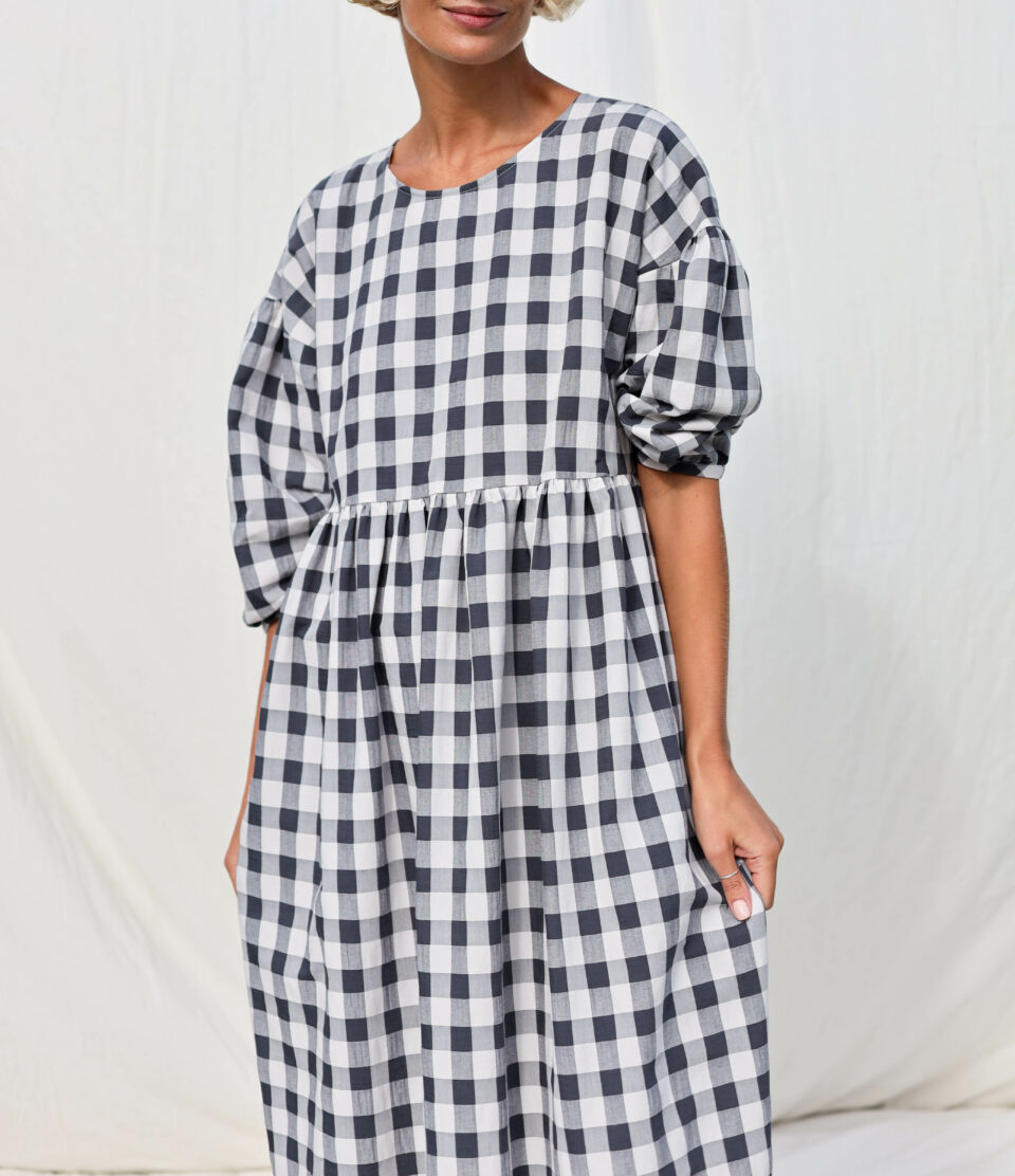 Checks print puff sleeves dress - Image 6