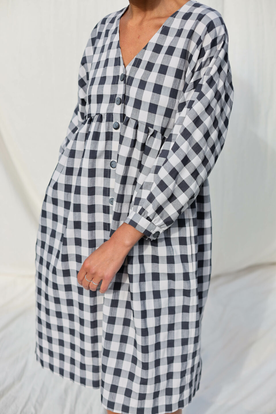 Checkered V-neck button up dress - Image 1