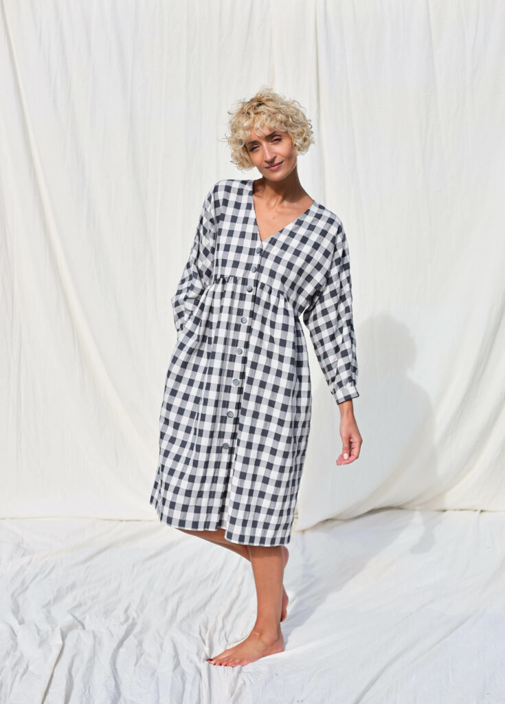Checkered V-neck button up dress - Image 2