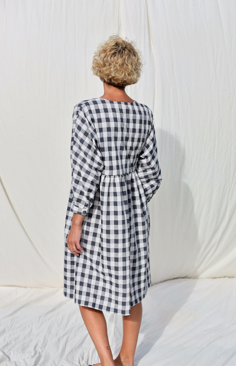 Checkered V-neck button up dress - Image 3