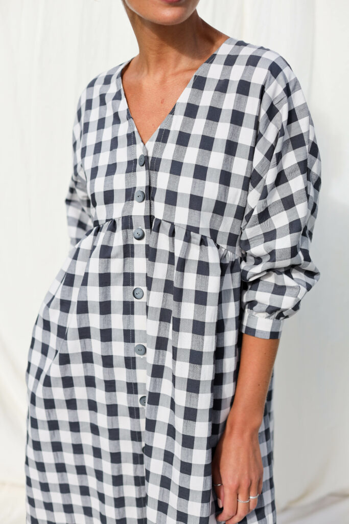 Checkered V-neck button up dress - Image 4