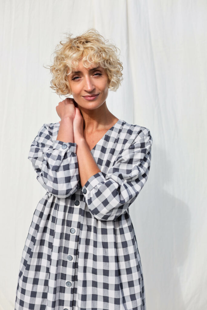 Checkered V-neck button up dress - Image 5