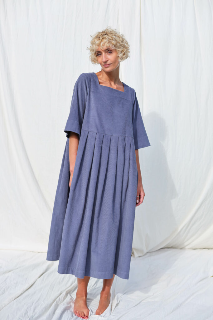 Needlecord square neck dress